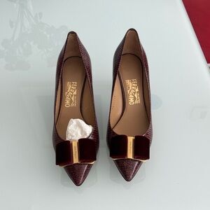 Salvatore Ferragamo Burgundy Velvet Bow Heels